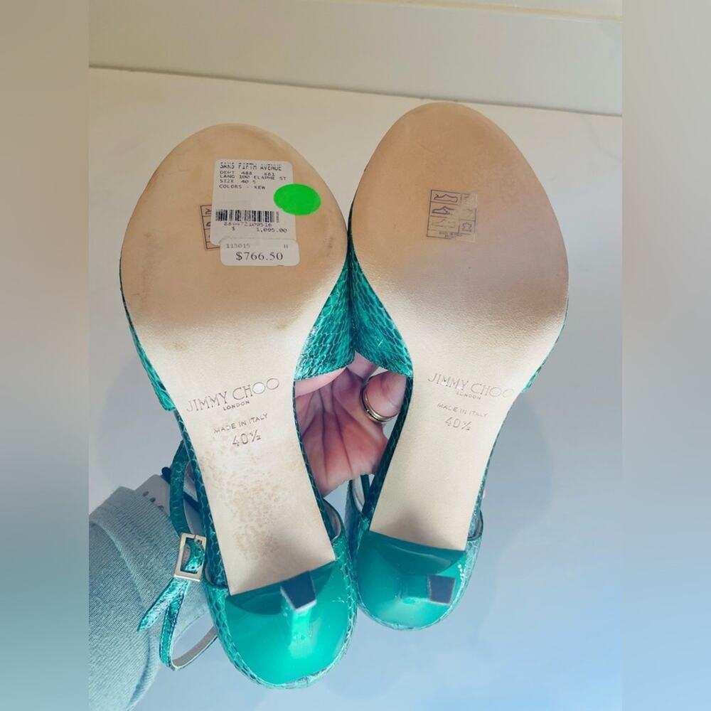 Jimmy Choo Green Snakeskin leather Azia 95 mm Stilettos sandals open toe EU 40.5 - Picture 10 of 10